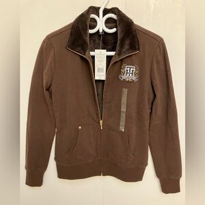 Tommy Hilfiger Brown Varsity Bomber Jacket with Embroidered Logo